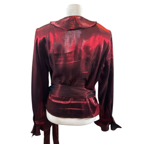 Ladies Xscape Lawrence Kurtz Black and Red Ruffle Collar Wrap Jacket Size 14 - Picture 5 of 11